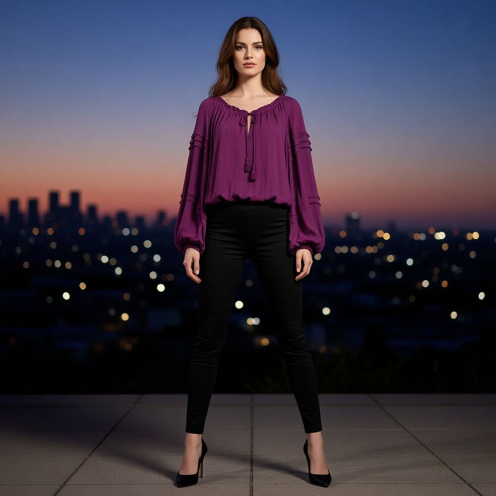Intimately Purple Bodysuit Blossom Long Balloon Sleeve Top Size XS